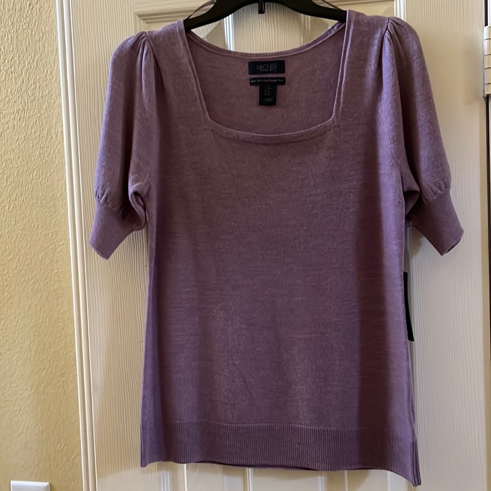 NWT-RACHEL-Rachel Roy-109% Fine Merino Wool-Short Sleeve Sweater-Lavender-Medium